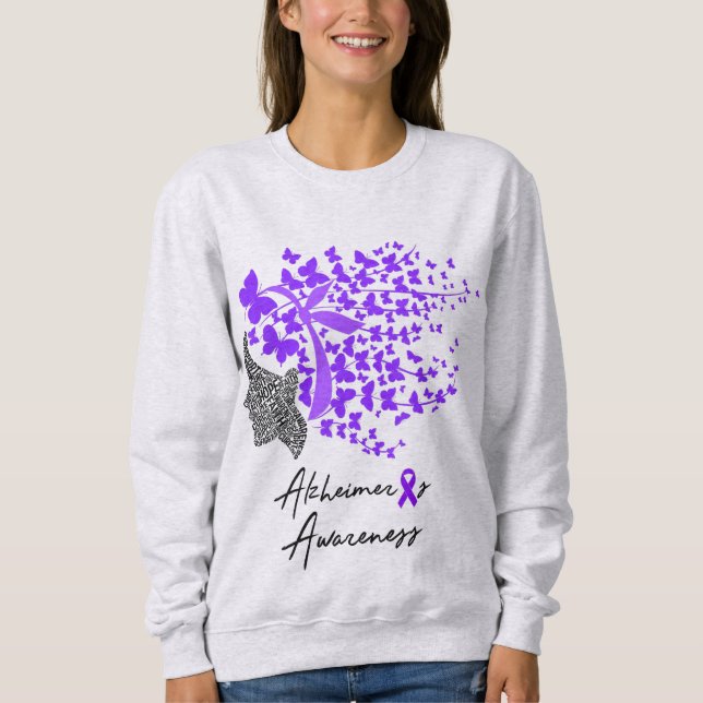 Camiseta Borboleta de consciência do Alzheimer Rocha e Arte (Frente)