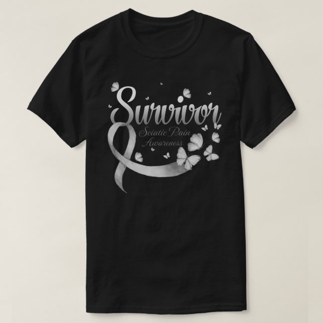 Camiseta Borboleta de Conscientização da Dor Ciática Sobrev (Frente do Design)