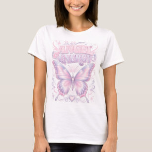 Camiseta Borboleta de Energia Angelical Rosa Pastel Lavanda
