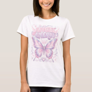 Camiseta Borboleta de Energia Angelical Rosa Pastel Lavanda