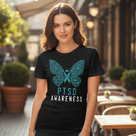 Camiseta Borboleta de Fita Azul de Conscientização do TEPT