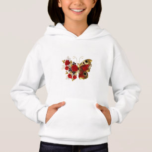 Camiseta Borboleta de flor vermelha com rosas vermelhas