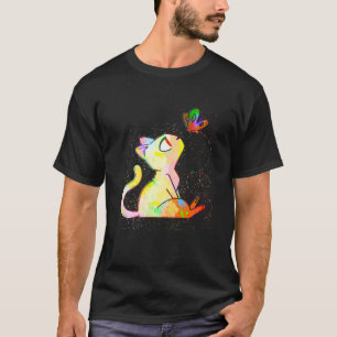 Camiseta Borboleta de Gato Fofo Salpico de Tinta Colorida