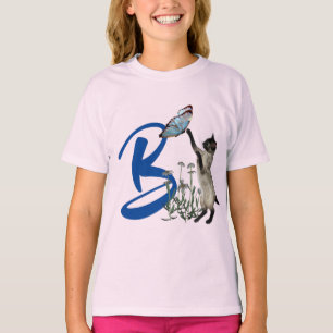 Camiseta Borboleta de Gato Siamesa Monograma Inicial B Fofo