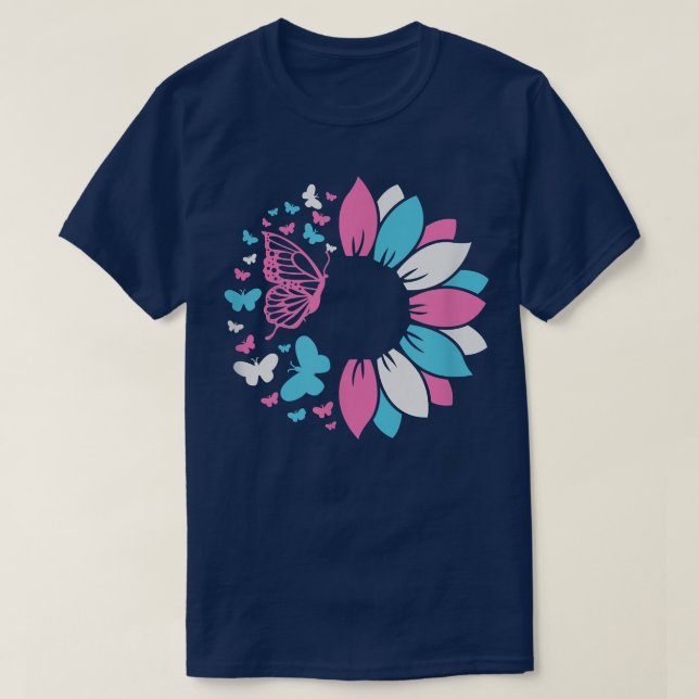 Camiseta Borboleta de Girassol Trans Transgênero Azul Rosa  (Frente do Design)