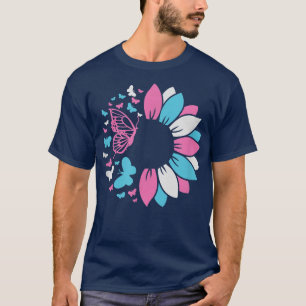 Camiseta Borboleta de Girassol Trans Transgênero Azul Rosa