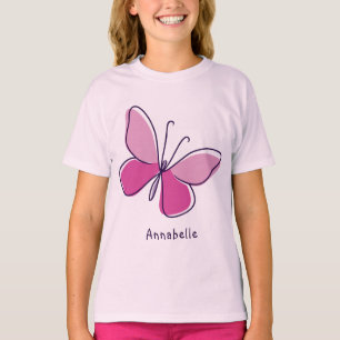 Camiseta Borboleta de Insetos de Tendência a Rosa e Nome