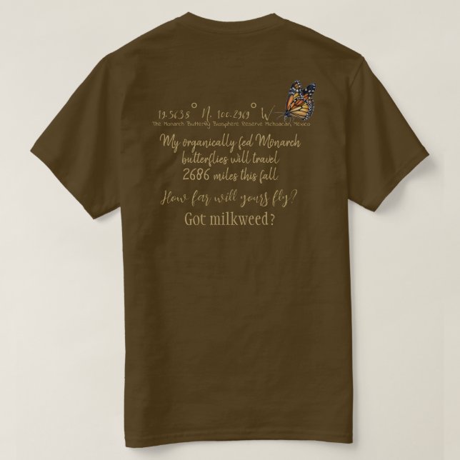 Camiseta Borboleta de Monarca Latitude e Longitude Personal (Verso do Design)