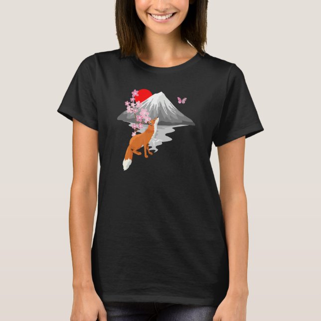 Camiseta Borboleta De Raposa Com Flor De Cerejeira Sing Jap (Frente)
