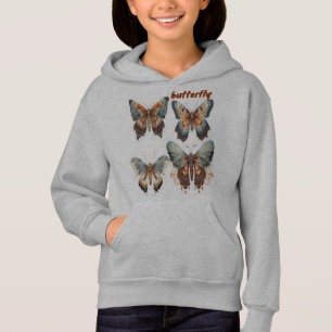 Camiseta borboleta de suor capuche para raparigas