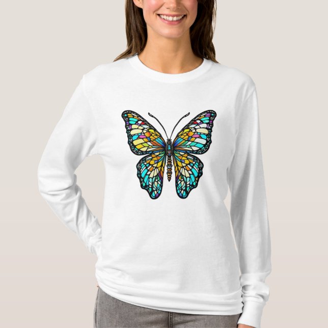 Camiseta Borboleta de vidro colorida (Frente)
