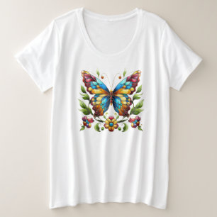 Camiseta Borboleta de vidro colorida com flores