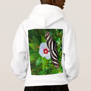 Camiseta Borboleta-de-vidro-zebra em camiseta-vermelho-hibi
