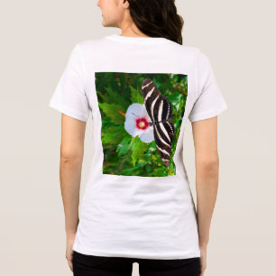Camiseta Borboleta-de-vidro-zebra em camiseta-vermelho-hibi