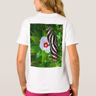 Camiseta Borboleta-de-vidro-zebra em camiseta-vermelho-hibi