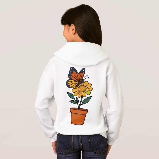 Camiseta borboleta e flor do sol (Parte Traseira Completa)