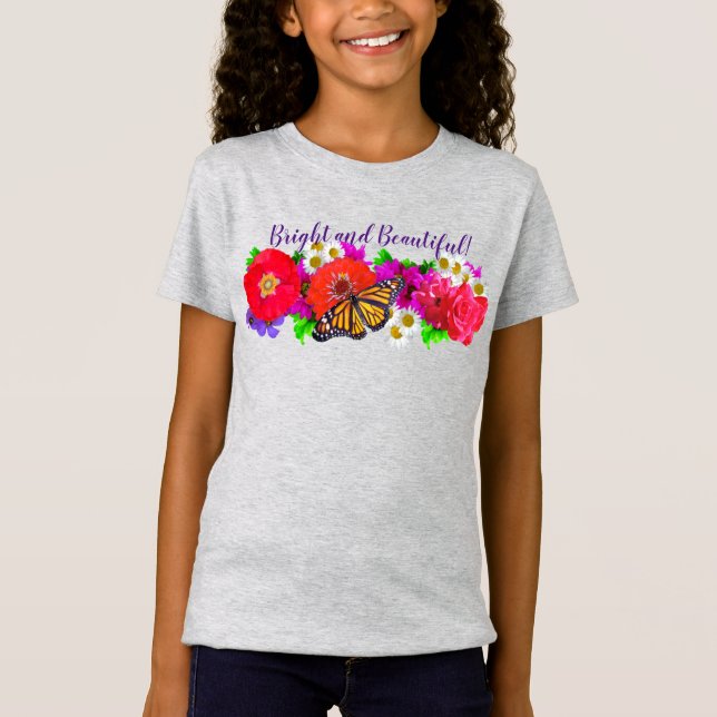 Camiseta Borboleta e Flores Brilhantes e Bonitas Monarca (Frente)