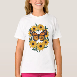 Camiseta Borboleta E Flores De Margarida De Olho Negro