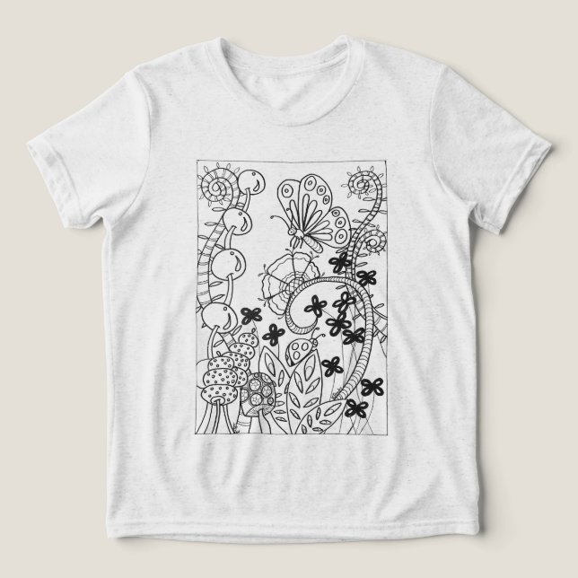 Camiseta borboleta e joanilha com flores (Design frontal)