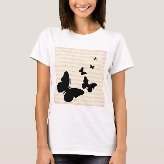 Camiseta Borboleta e Notas Rosa (Frente)