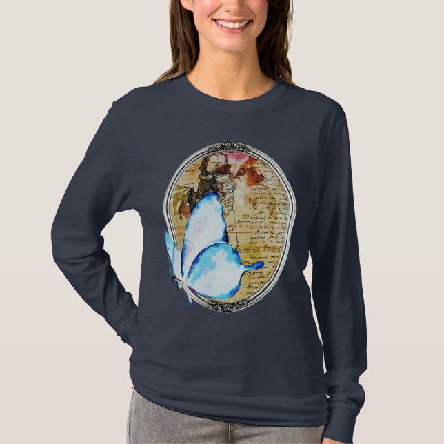 Camiseta Borboleta E Quadro De Aquarela (Frente)