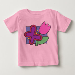 Camiseta Borboleta e Tulipa Arte Infantil Colorida
