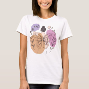 Camiseta Borboleta Elegante Fada-Mulher-Arte de Linha