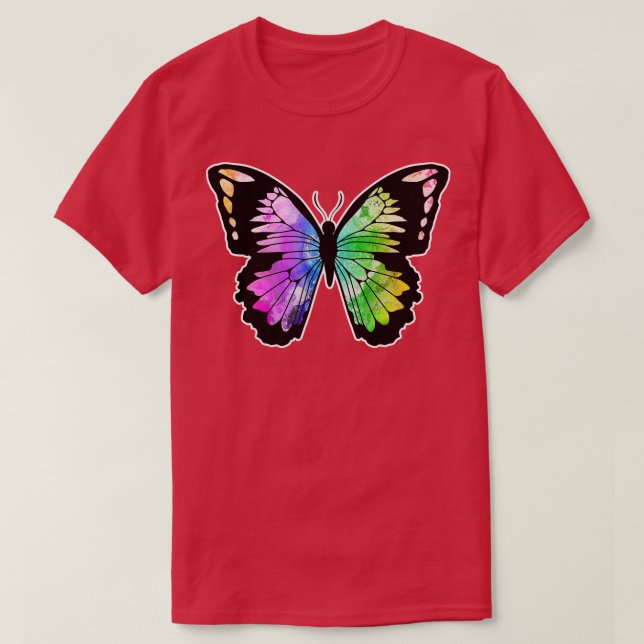 Camiseta Borboleta em cores arco-íris (Frente do Design)