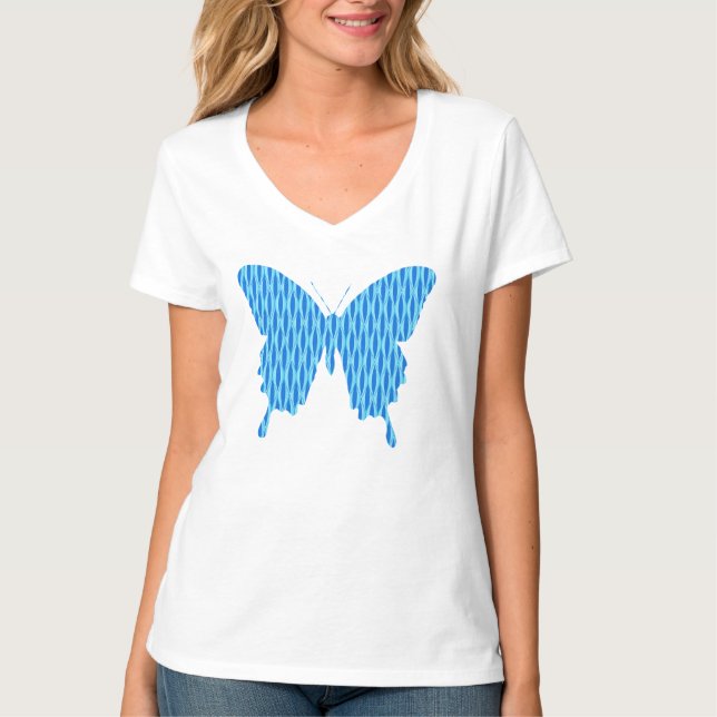 Camiseta Borboleta em impressão abstrata - tons de azul (Frente)