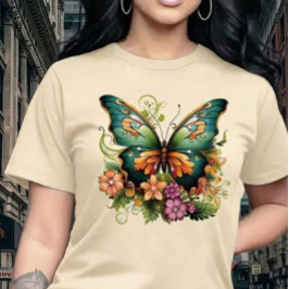 Camiseta Borboleta Encantada Vibrante & Jardim Floral