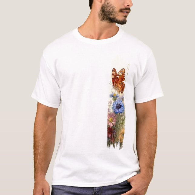 Camiseta Borboleta Entre Flores Selvagens - Pintura De Brus (Frente)