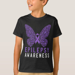 Camiseta Borboleta Epilepsia Mês Sensibilização Fita Roxa S