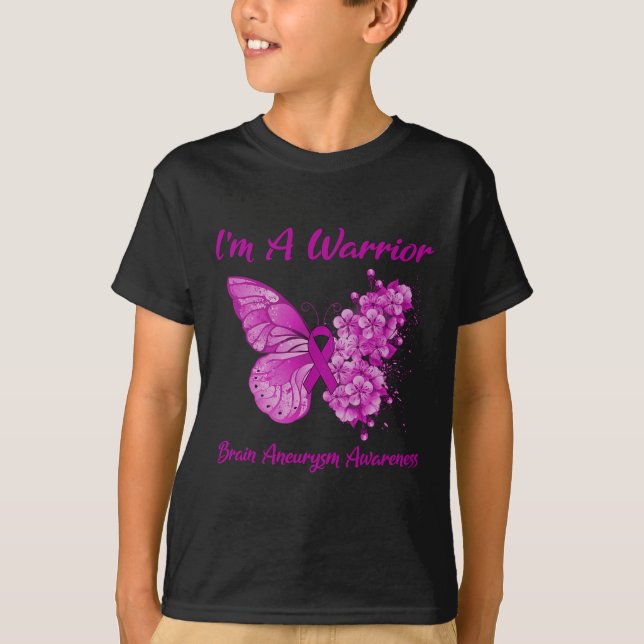 Camiseta Borboleta Eu sou um guerreiro Cérebro Aneurisma Co (Frente)