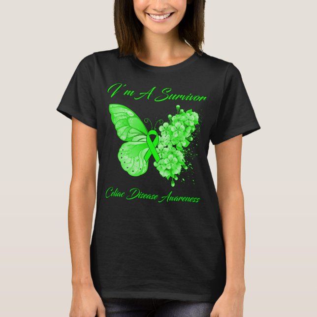 Camiseta Borboleta Eu sou um sobrevivente Celiac Doença Con (Frente)