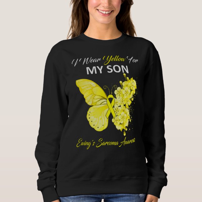 Camiseta Borboleta Eu Uso Amarelo Pelo Sarcoma de Ewing do  (Frente)