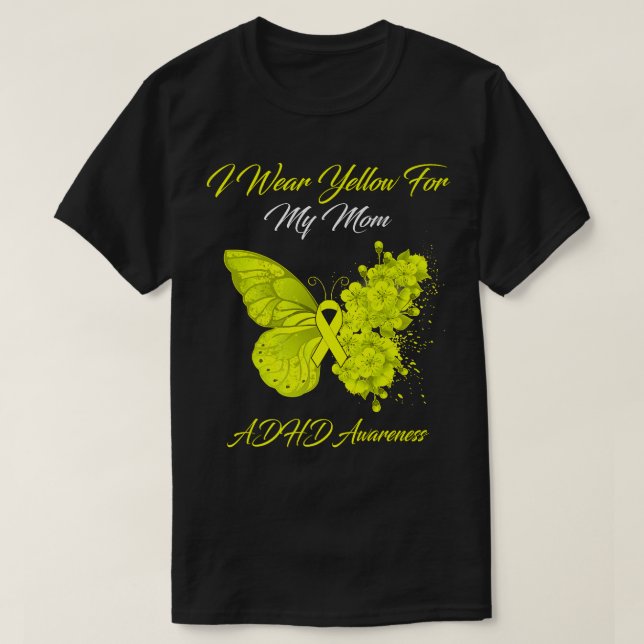 Camiseta Borboleta Eu Visto Amarelo para a minha mãe consci (Frente do Design)