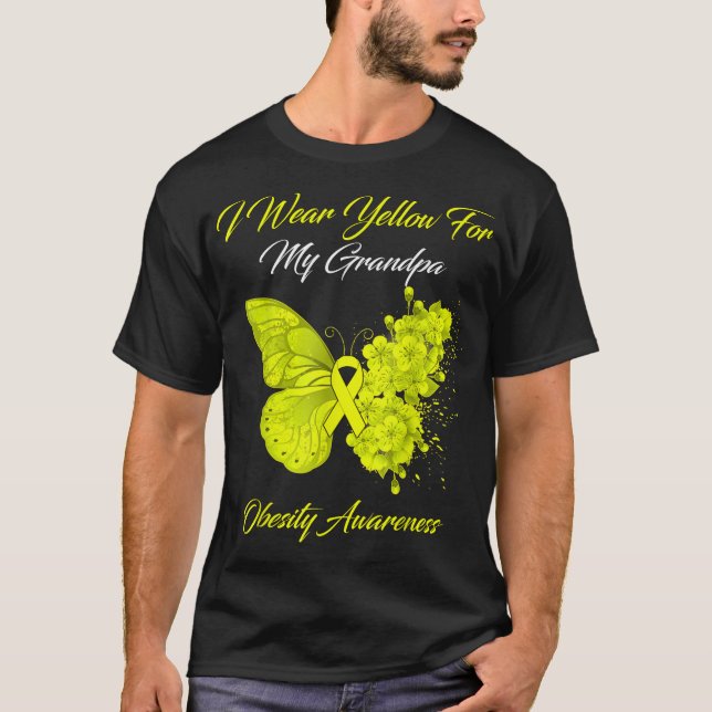 Camiseta Borboleta Eu Visto Amarelo Para Meu Avô Obesidade  (Frente)