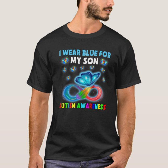 Camiseta Borboleta Eu Visto Azul Para Meu Filho Autismo Con (Frente)