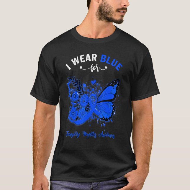 Camiseta Borboleta Eu Visto Azul Para Mielite Transversal (Frente)