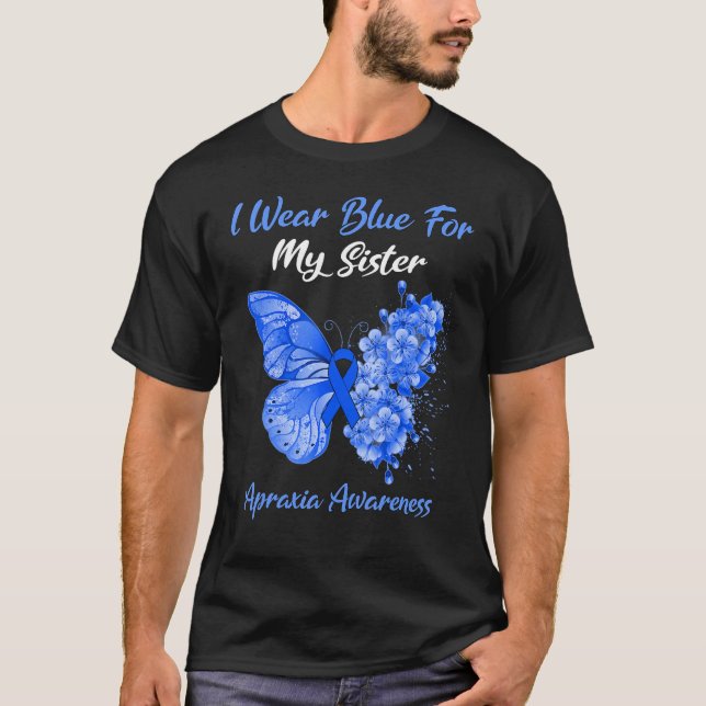 Camiseta Borboleta Eu Visto Azul Para Minha Irmã Apraxia Aw (Frente)