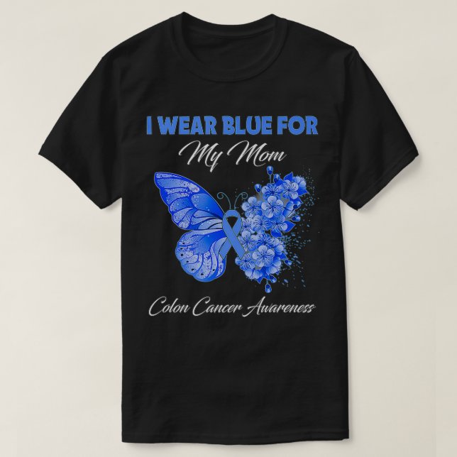 Camiseta Borboleta Eu Visto Azul Para Minha Mãe Cancer De C (Frente do Design)