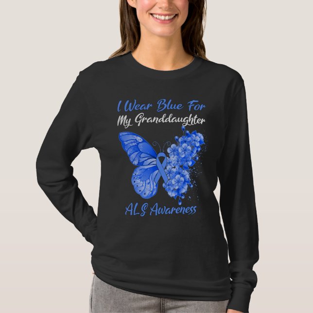 Camiseta Borboleta Eu Visto Azul Para Minha Neta Als Awa (Frente)