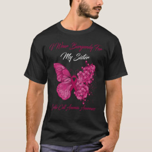 Camiseta Borboleta Eu Visto Borgonha Para A Minha Irmã Cela