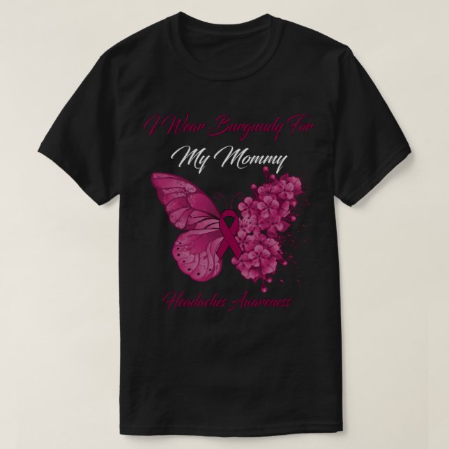 Camiseta Borboleta Eu Visto Borgonha Para As Minhas Cabeças (Frente do Design)