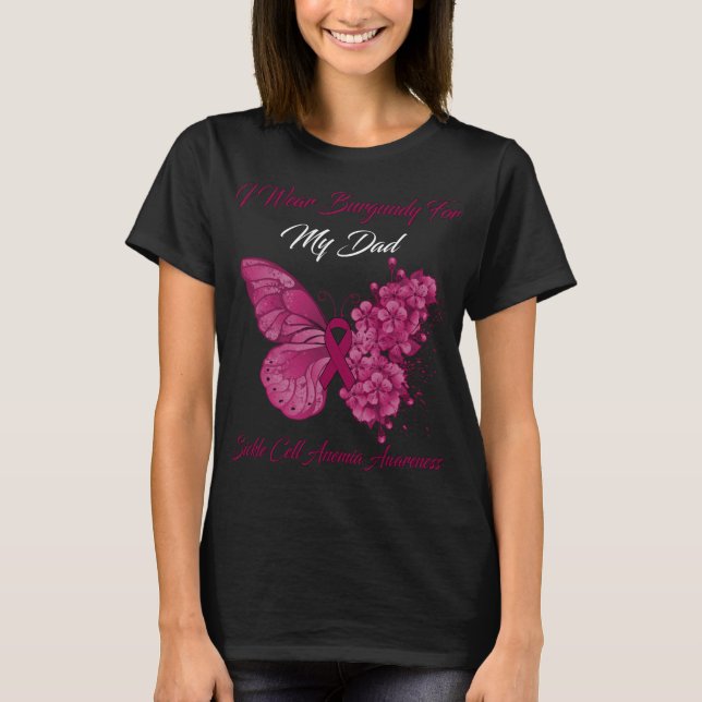 Camiseta Borboleta Eu Visto Borgonha Para Meu Pai Célula Fa (Frente)