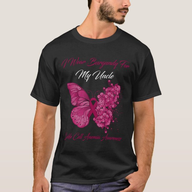 Camiseta Borboleta Eu Visto Borgonha Para Meu Tio Célula Fa (Frente)