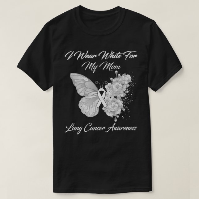 Camiseta Borboleta Eu Visto Branco Para Minha Mãe Cancer Pu (Frente do Design)