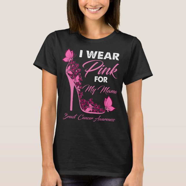 Camiseta Borboleta Eu Visto Rosa Para O Cancer Da Mamãe (Frente)