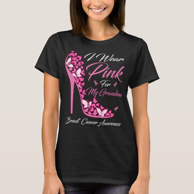 Camiseta Borboleta Eu Visto Rosa Para O Cancer Da Minha Avó (Frente)