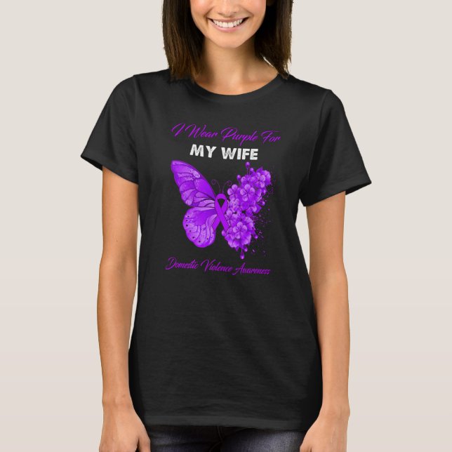 Camiseta Borboleta Eu Visto Roxo Para A Minha Esposa Viole  (Frente)